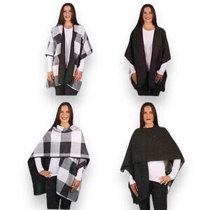 Woolrich Reversible‎ Wrap Stormy Buffalo Gray White Plaid